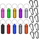 Lille Portable Pill Case med Keychain, (10 Pack + 10 Carabiner Clips) Vandtæt Aluminium Pill Organizer Metal Mini Box Pocket Drug Storage Container til udendørs Camping Rejser