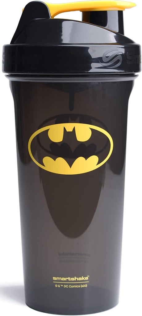 Smartshake Lite Justice League Protein Shaker Flaske 800ml - DC Comics Vandflaske, Bladsikker BPA Free Gym Shaker Flaske til Protein Shakes og Protein Powder - Batman Logo
