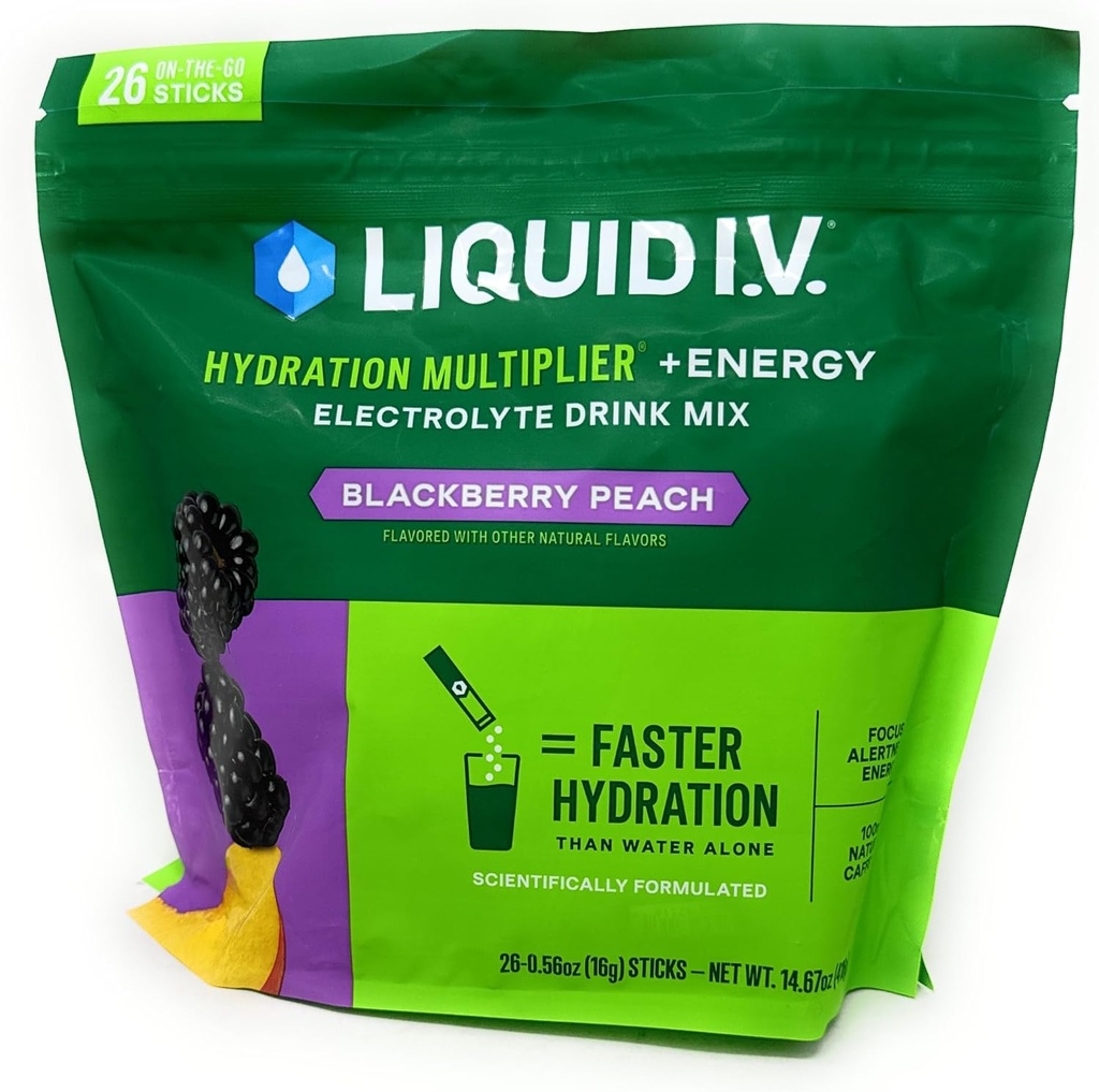 Væske I.V. Hydrationsmultiplikator + energidrik mix, BlackBerry Peach (26 Pack)