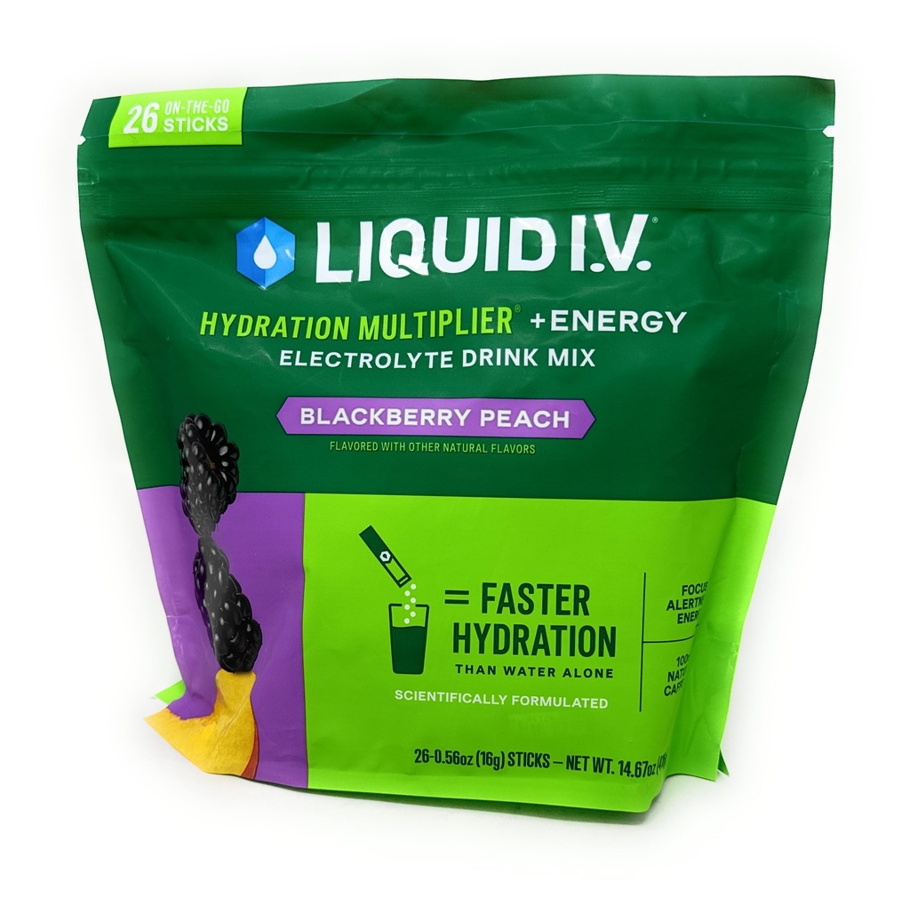 Væske I.V. Hydrationsmultiplikator + energidrik mix, BlackBerry Peach (26 Pack)