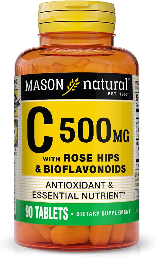 MASON NATURAL C 500 mg, med Rose HIPS & Bioflavonoider, immunforsvar & antioxidant formel, 90 tabletter