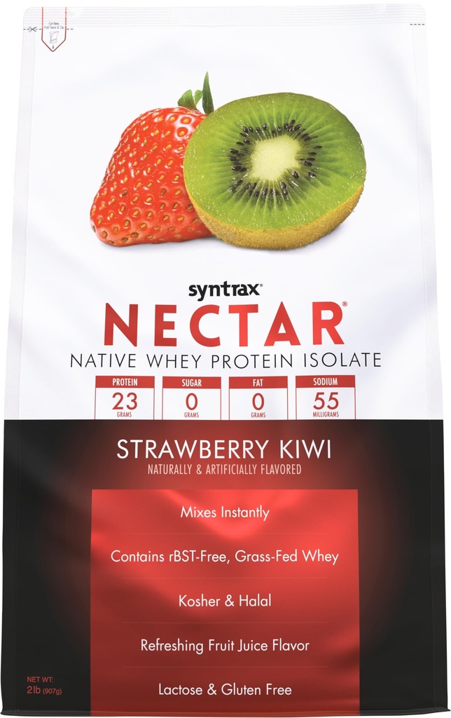 Syntrax Nutrition Nectar, 100% Whey Protein Isolate Powder, Forfriskende frugt Juice Flavor, Strawberry Kiwi, 2 lbs