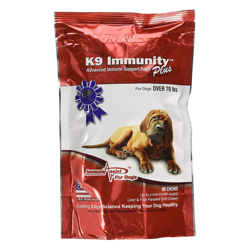 Aloha Medicinals - K9 Immunitet Plus - Potent immunbooster til hunde over 70 pund - 90 bløde tykkere