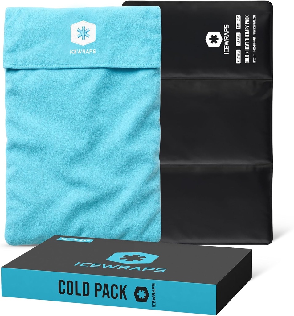 ICEWRAPS 12 "x21" Ekstra stor genanvendelig Ice Pack med Soft Fabric Cover - Multipurpose Flexible Cold Therapy Clay ispokker til knæe og ryg hævelse, og kronisk smerte Relief, justerbar Cold Pack