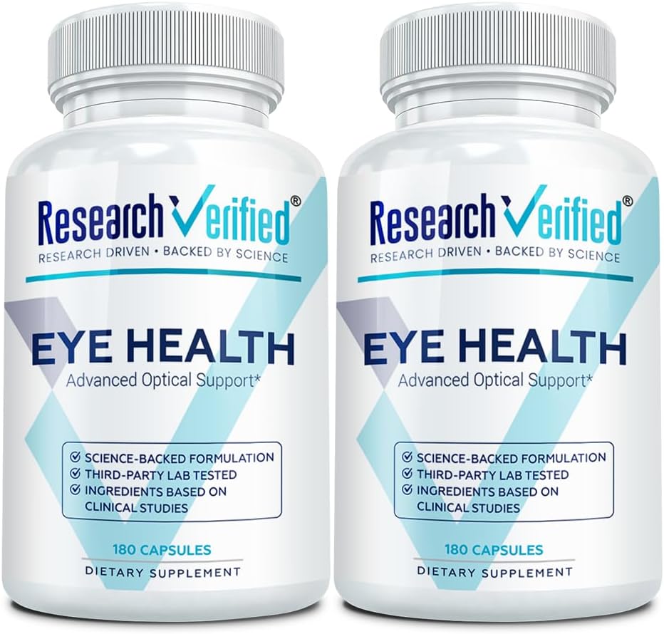 Forskning Verified Eye Health - Nourish and Protect Eyes and Vision, Support Sund Retina, Forbedre blodforsyningen til øjne - Vitamin A, B, C, og E - 360 kapsler - 6 måneders levering - Made in USA