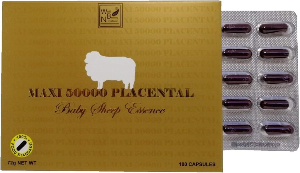 Wealthy Health Sheep Placenta Supplement 50000mg – 100 Capsules – High Potency Placental Extract for Health and Vitality – Made in Australia