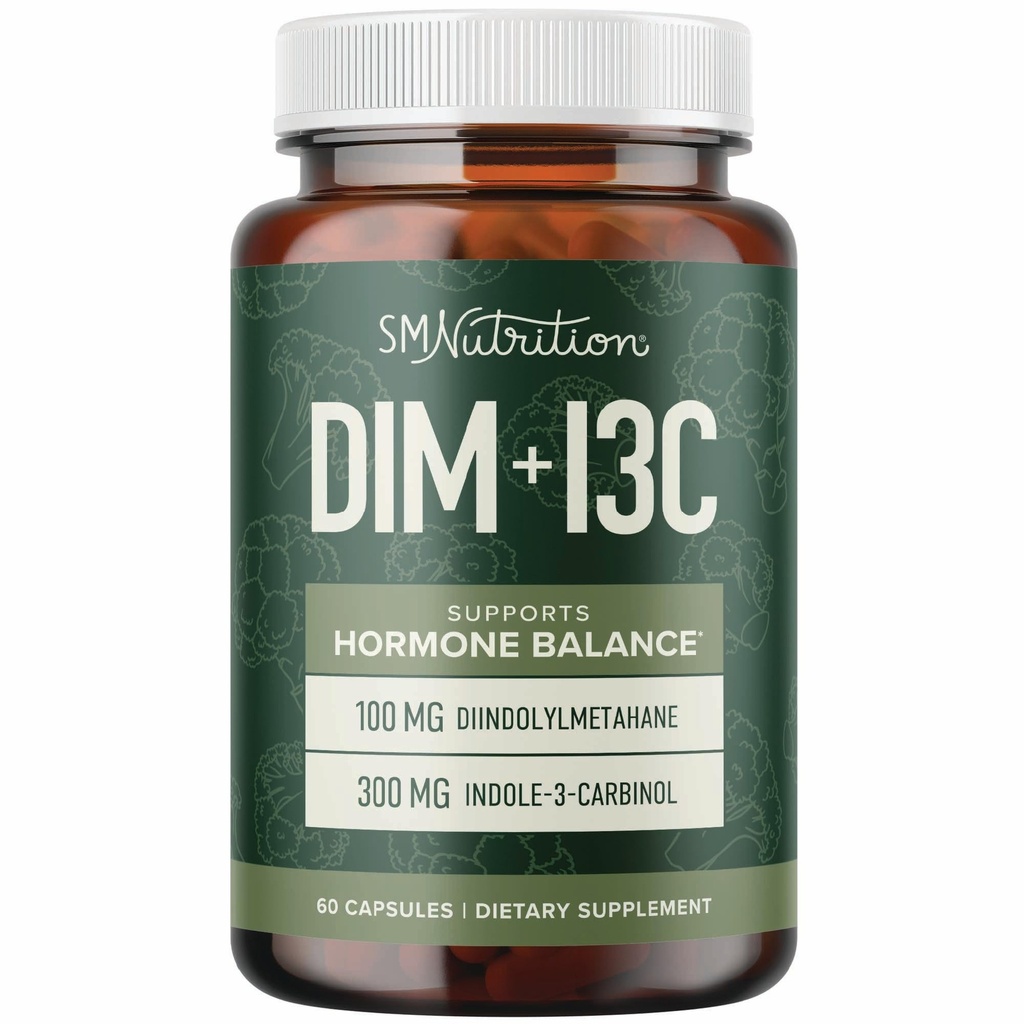 DIM & Indol 3 Carbinol for Hormone Balance for Kvinder & Mænd; I3C Complex Measurement 124; Østrogen Balance, Menopause Kosttilskud for Kvinder Sundhed, Antioxidanter Mea124; Vegan, Non- GMO, Gluten- Free Measurement 124; SMNutrition Measurement 124; 60 Ct.
