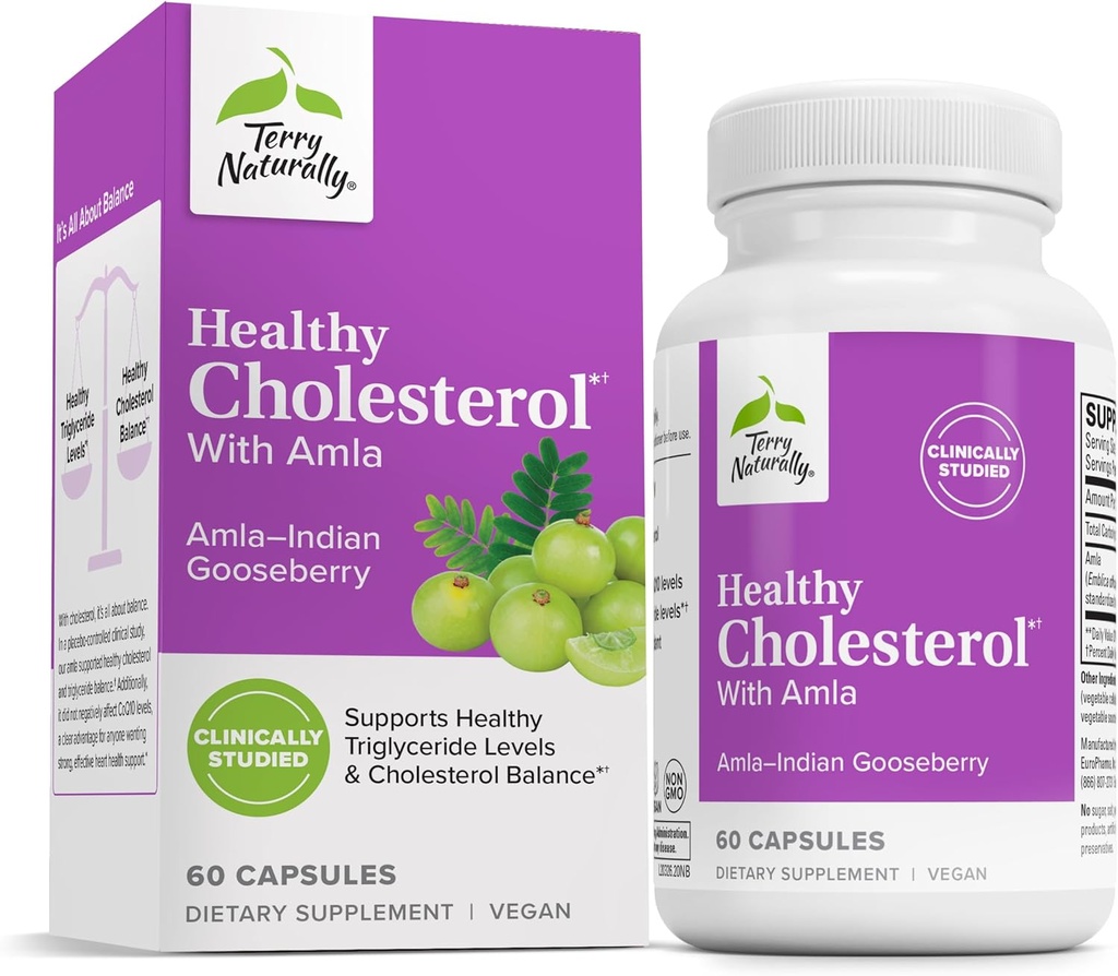 Terry naturligt sund cholesterol med Amla - Antioxidant supplement til immun- og hjertestøtte - supplement til støtte sund cholesterol & triglycerid - 60 kapsler