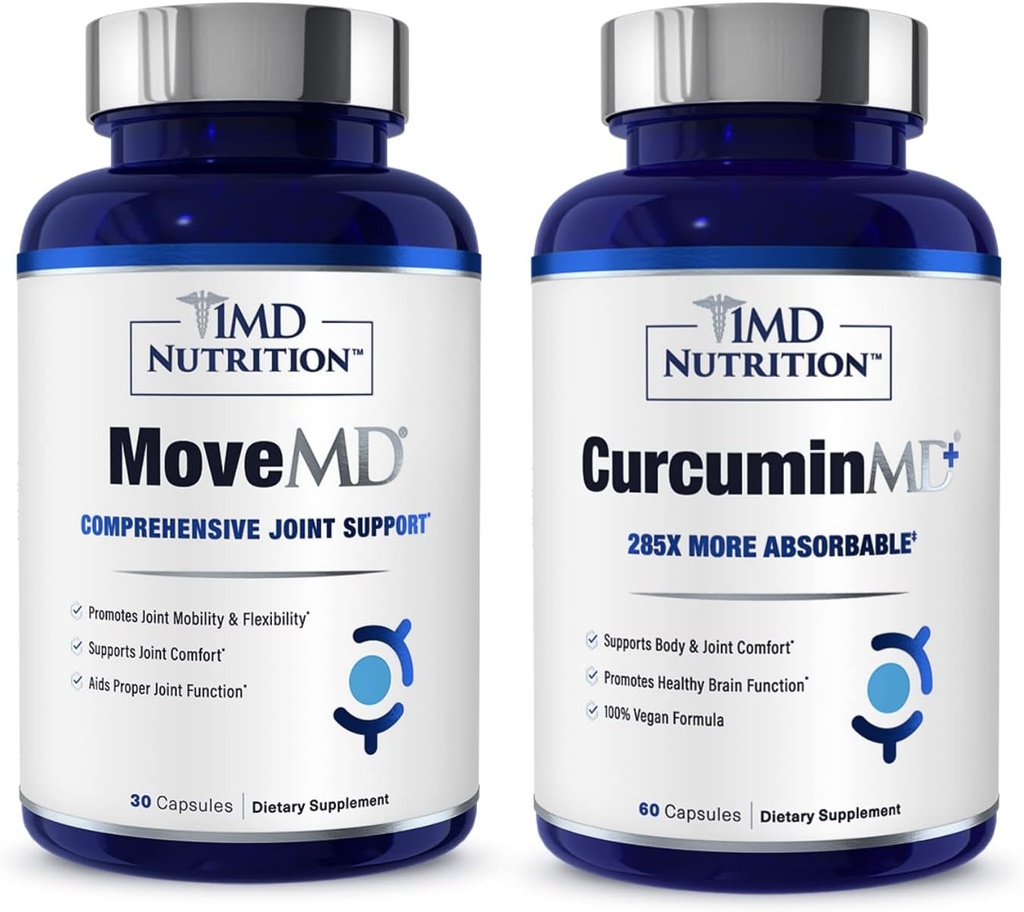 1MD Nutrition MoveMD & CurcuminMD Plus Bundle Note 124; Læge Formuleret med kollagen, gurkemeje og Boswellia Serrata