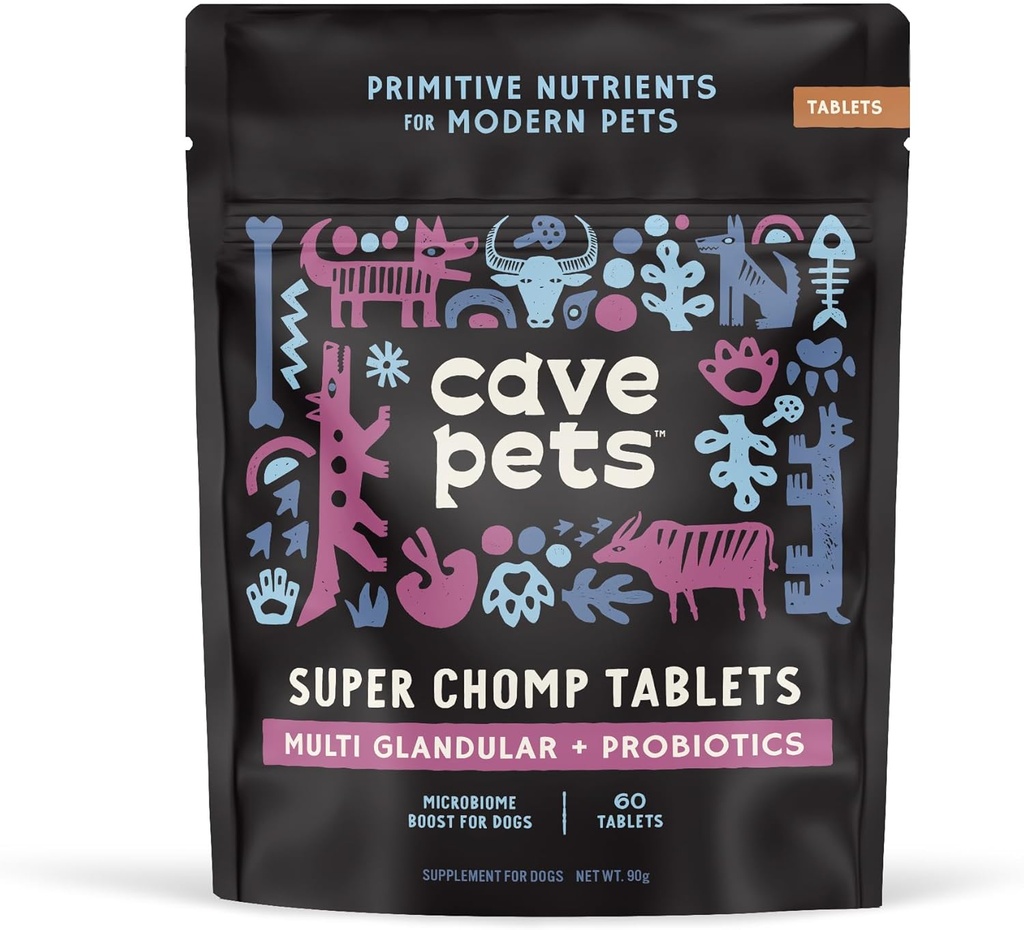 Hule kæledyr, Super Chomp tabletter, hund probiotisk supplement til fordøjelsessundhed, Multi- Glandulær & Probiotika, 60 tabletter