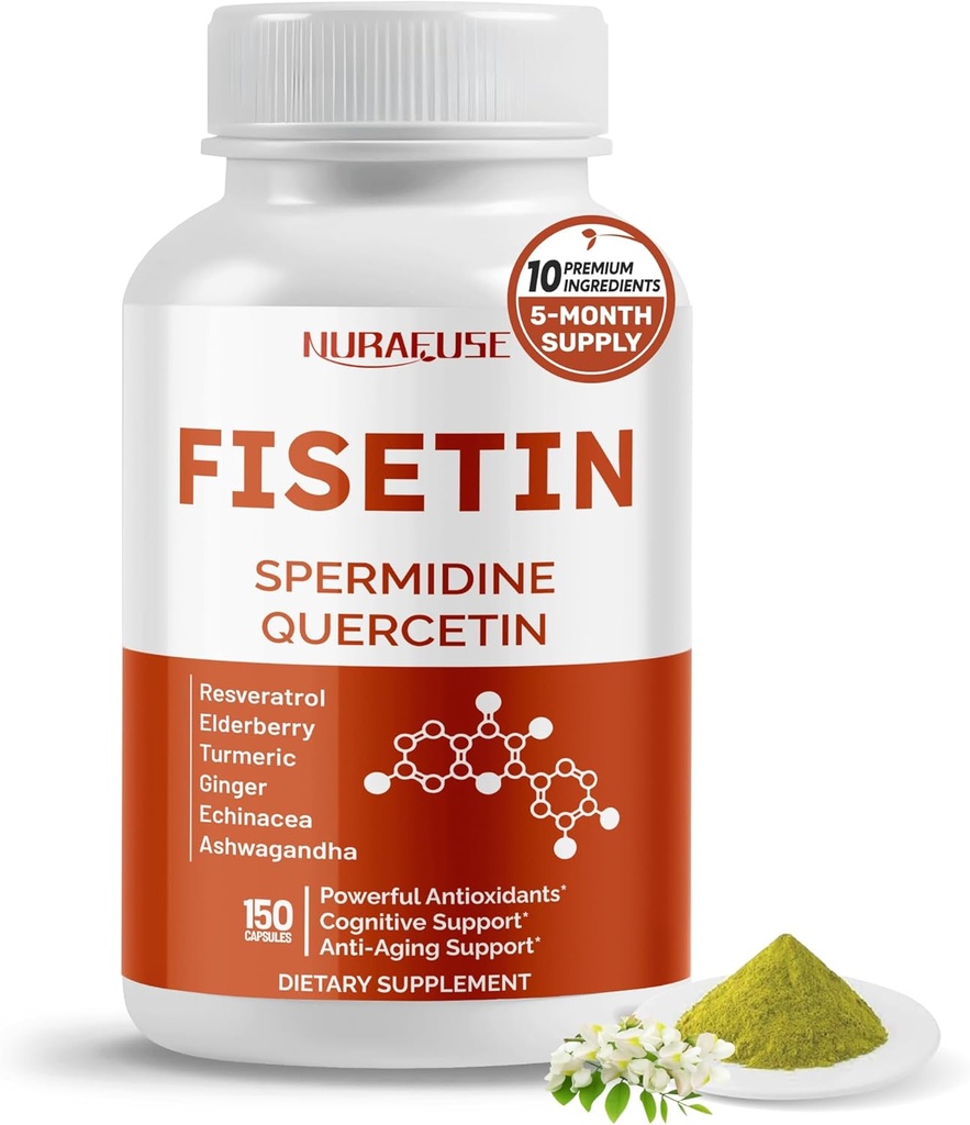 Fiskein 10- in-1 Formel - med Spermidine Quercetin Resveratrol, Elderberry, Gurkemeje Non- GMO, Gluten- Free, Soy- Free