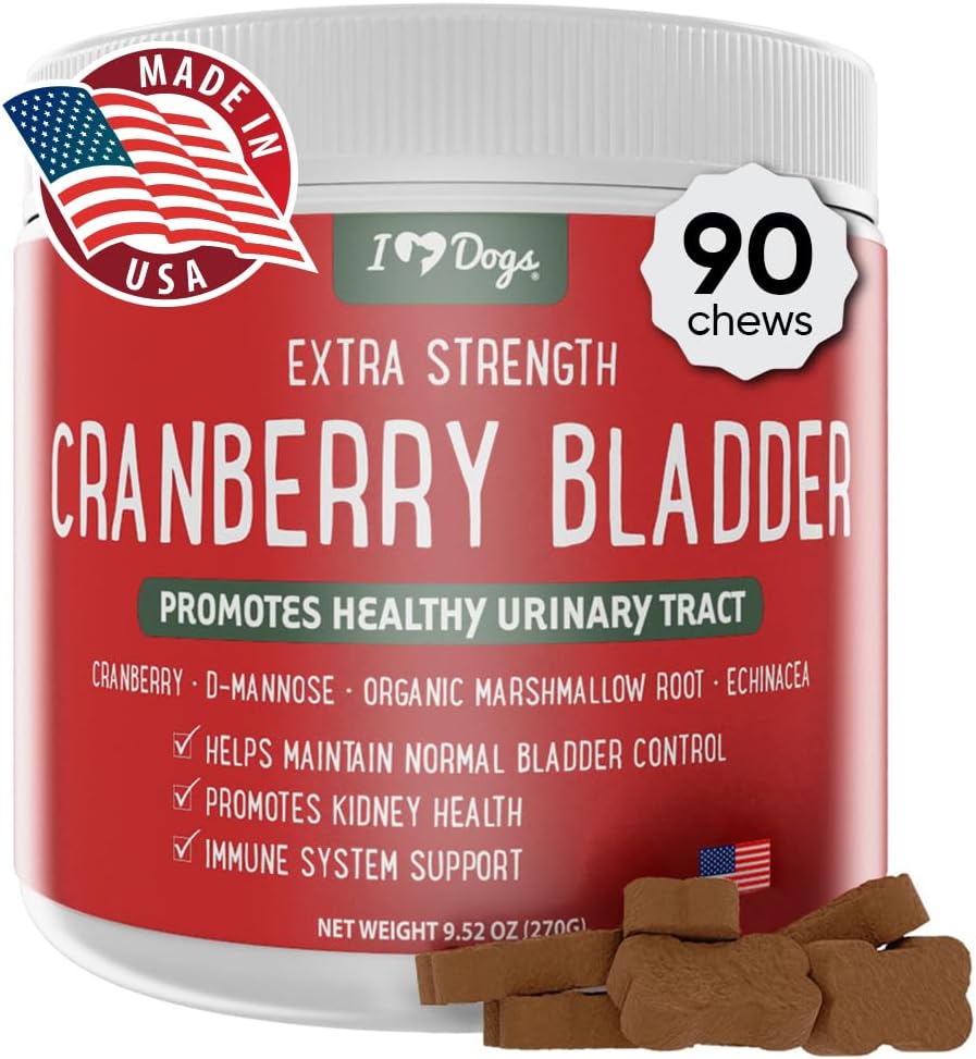 iHeartDogs Extra Strength Urinary, Blegen, & Nyre Support til Hunde - Cranberry, D- Mannose & Echinacea Hjælper med at opretholde Urinary Tract sundhed, Styrker svag & Inkontinent Blegen