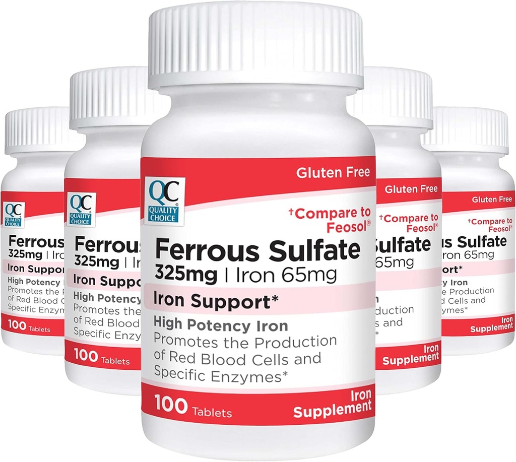 Kvalitetsvalg Jern 65 mg (325 mg Ferrosulfate) højpotens jerntilskud