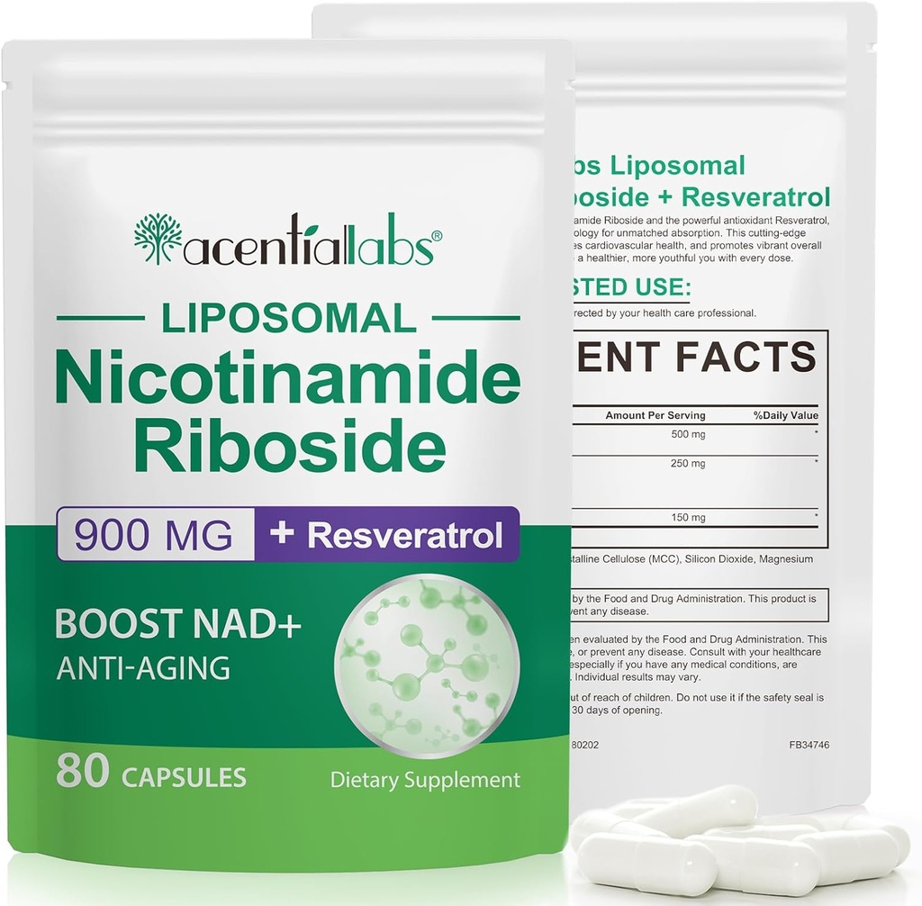 NAD+ Supplement Alternative – Liposomal NAD + Resveratrol – 30-Day Supply – High Purity NAD Supplement for Energy & Healthy Aging – 80 Capsules