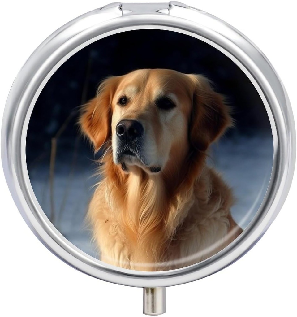 Golden Retriever Pill Case 3 Segment Portable Pill Box Daily Round Pill Organizer for Pocket Purse Daily Medicine Container til at holde Vitamin Fish Oil Travel Gaver