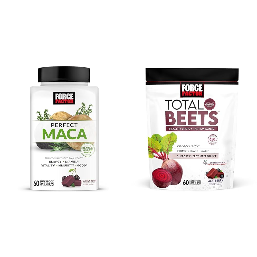 Kraftfaktor Maca & Beet Soft Chews Bundle med 60 Maca Chews og 60 Beet Chews for Energy, Stamina og Heart Health