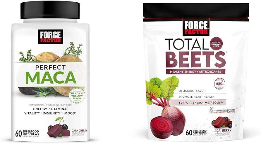 Kraftfaktor Maca & Beet Soft Chews Bundle med 60 Maca Chews og 60 Beet Chews for Energy, Stamina og Heart Health