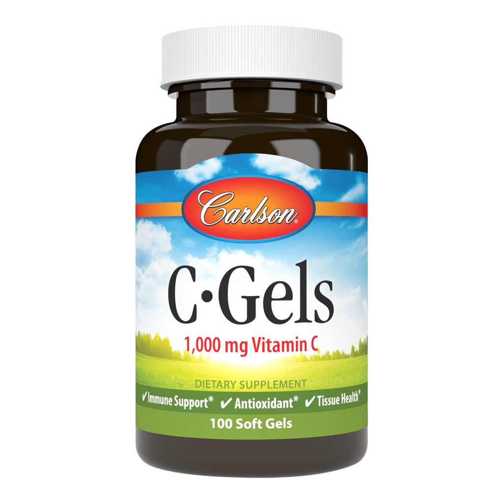 Carlson - C- Gels, 1000mg, C-vitamin, immunforsvar og hjertefunktion, C-vitamin, antioxidant, C-vitamin, 100-bløddele