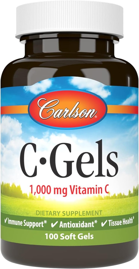 Carlson - C- Gels, 1000mg, C-vitamin, immunforsvar og hjertefunktion, C-vitamin, antioxidant, C-vitamin, 100-bløddele