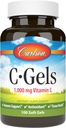 Carlson - C- Gels, 1000mg, C-vitamin, immunforsvar og hjertefunktion, C-vitamin, antioxidant, C-vitamin, 100-bløddele