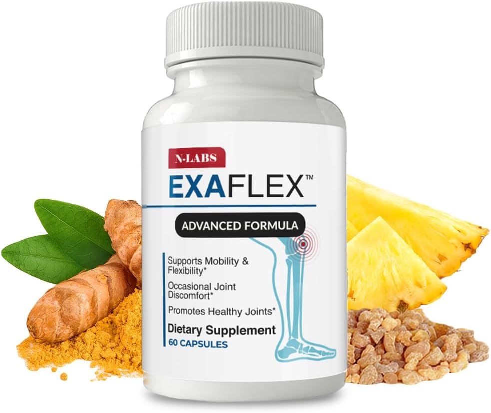 N-Labs ExaFlex Glucosamine Chondroitin MSM, Bromelain Kapsler - Fælles Kosttilskud til mænd og kvinder med Boswellia Extract, gurkemeje og Quercetin - Understøtter fælles sundhed - Lavet i USA - 60 Kapsler