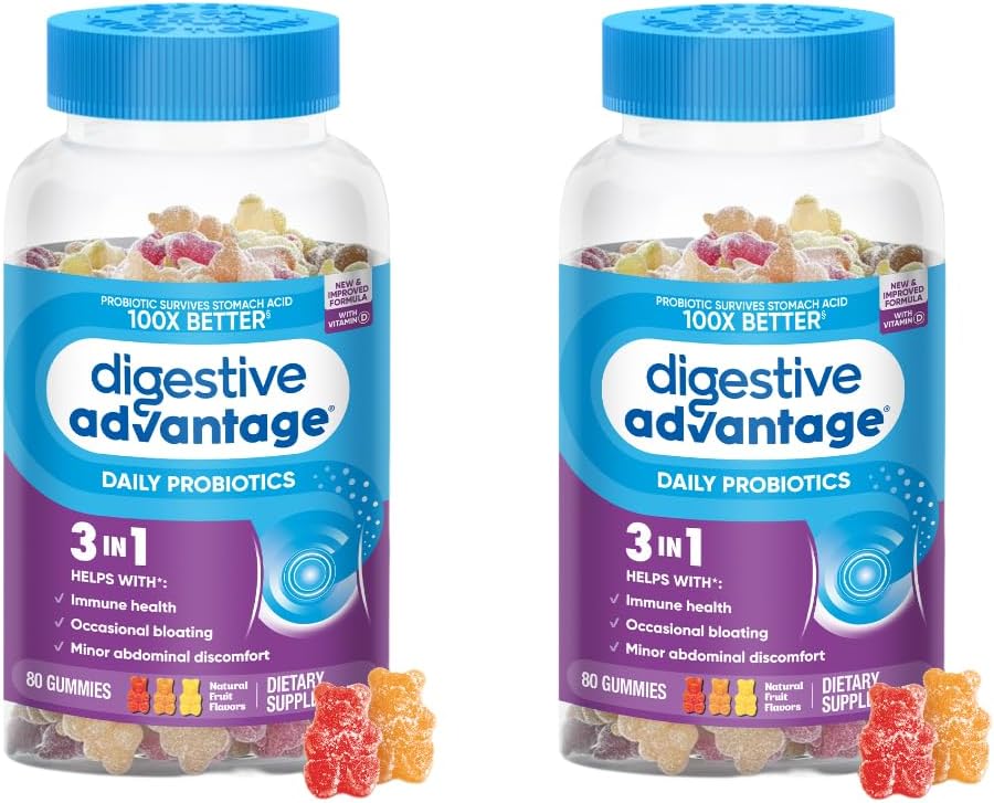 Fordøjelsesfordele Daglig Probiotisk Gummy for fordøjelsessundhed, Gut Sundhed & Immunstøtte, Probiotika til mænd og kvinder (80ct) - Lækker naturlig frugtsmag * (Pack of 2)