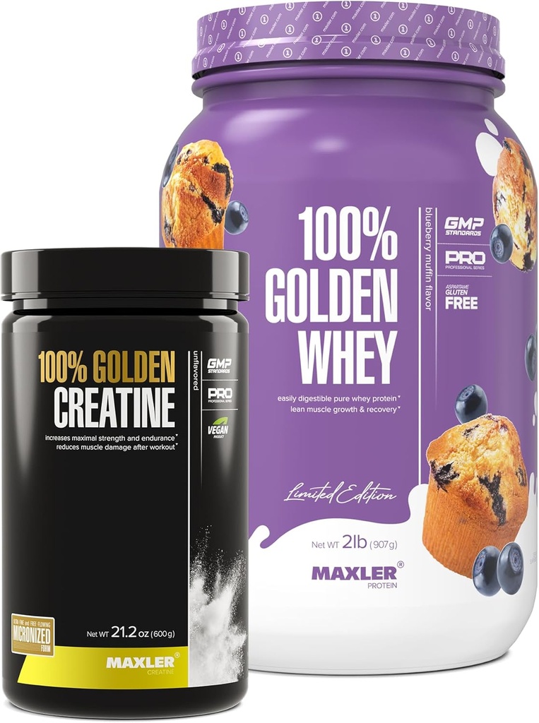 Maxler 100% Golden Whey (Blueberry Muffin 2 LB) & 100% Golden Creatin (Unflavored 21,2 oz)