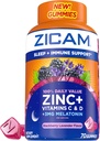 Zicam Sleep + immunstøtte. Zink, Gummy supplement, BlackBerry Lavendel Flavor, C-vitamin og D-vitamin, 3 mg Melatonin per servering, 70 Greve