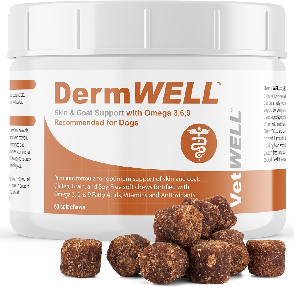VetWELL Omega 3 tillæg til hunde med antarktisk krill olie, Astaxanthin, Omega 3 6 9, EPA, DHA for Amazing Skin og Coat (60 Greve)