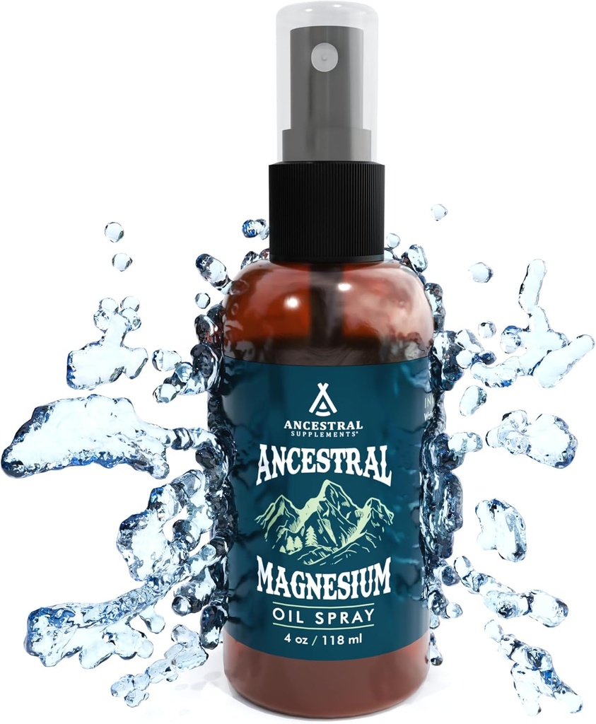 Ancestral Kosttilskud Magnesium Spray, Magnesium til søvn + Muscle Support, Lavet med Magnesium Chlorid & Natural Minerals, Hurtig Absorbing Topical Magnesium Oil Supplement til Body Application, 4 oz