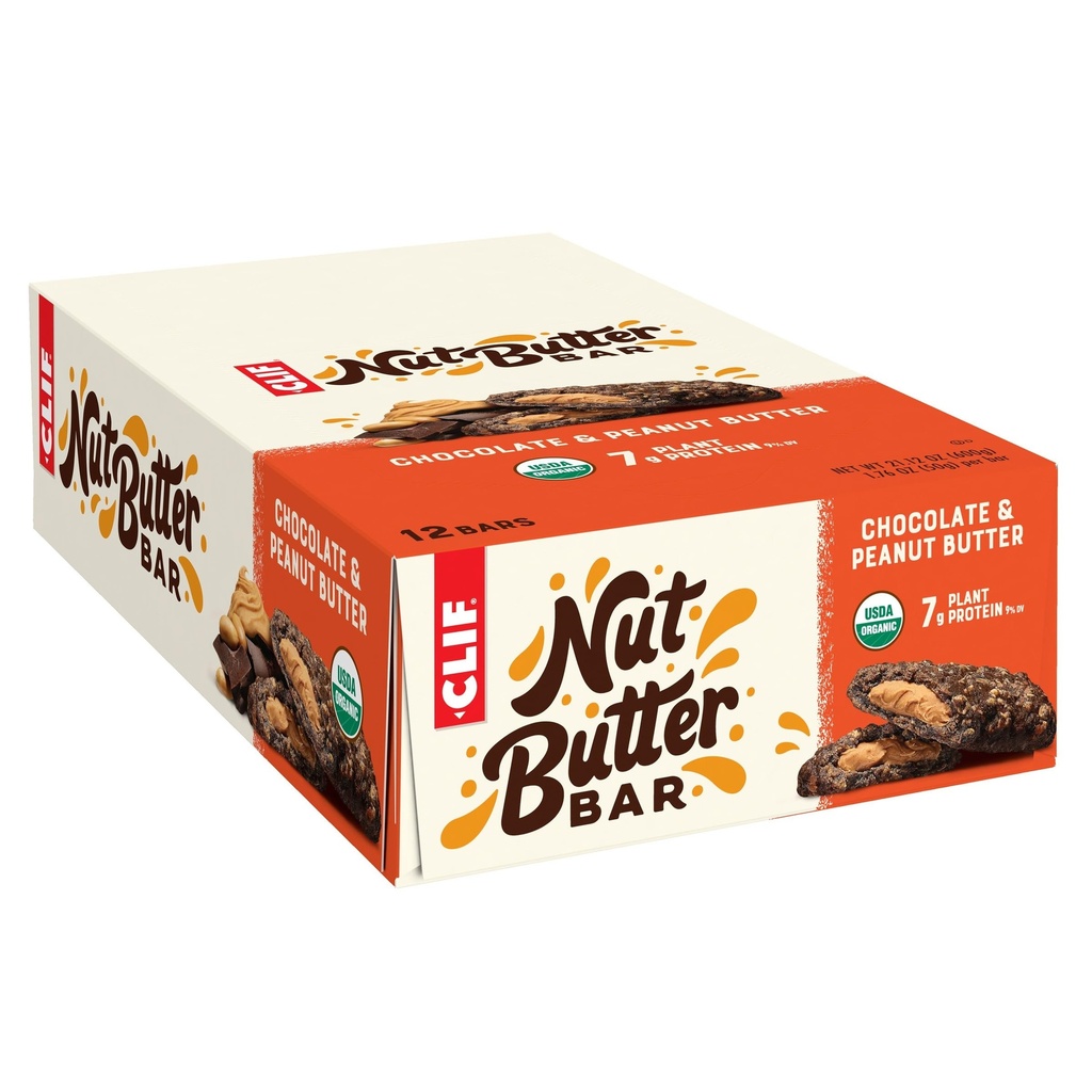 Clif Bar - Nut Butter Bar - Økologisk Snack Barer - Chokolade Jordnøddesmør - Økologisk - Plant Protein - Non-GMO (1.76 Ounce Protein Snack Barer, 12 Greve)