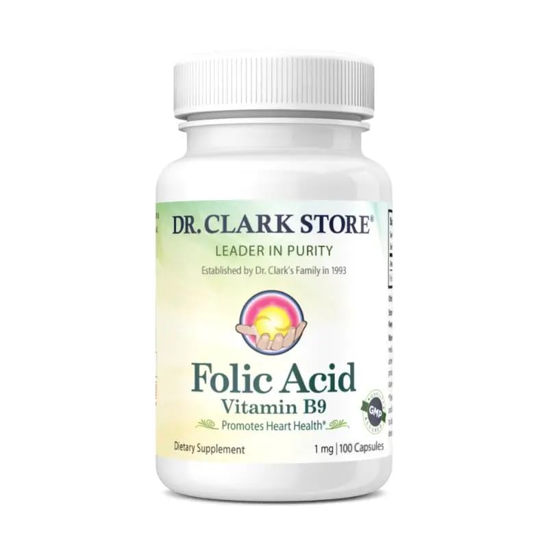 Dr. Clark Folinsyre (vitamin B9) Supplement - 1mg, 100 Gelatine kapsler, Essential B Vitamin til daglig sundhed