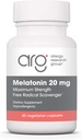 Allergy Research Group Melatonin 20mg - Pure Melatonin, Ekstra styrke til voksne, Søvnhjælp, Høj dosis, Vegetariske kapsler - 60 Greve