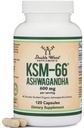 Dobbelt Wood Kosttilskud Ashwagandha KSM 66 Organic and Clinically Studied Extract (600mg Per Serving, 120 Kapsler, 60 Servering) Adaptogen Cortisol Manager for kvinder og mænd