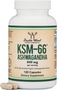 Double Wood Supplements Ashwagandha KSM 66 Organic and Clinically Studied Extract (600mg Per Serving, 120 Capsules, 60 Servings) Adaptogen Cortisol Manager for Women and Men