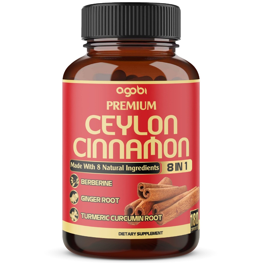 Premium Ceylon kanel med Berberine tillæg - 8in1 Gurkemeje, Ingefær, Gymnema & mere - Krop, hjerte & total Vitality - 180 kapsler