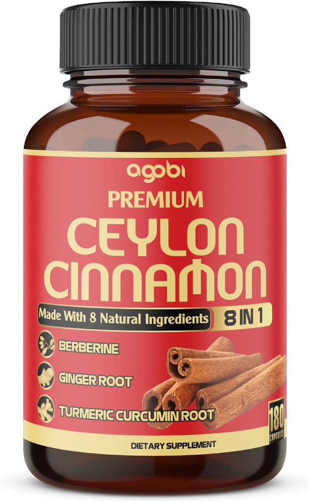 Premium Ceylon kanel med Berberine tillæg - 8in1 Gurkemeje, Ingefær, Gymnema & mere - Krop, hjerte & total Vitality - 180 kapsler