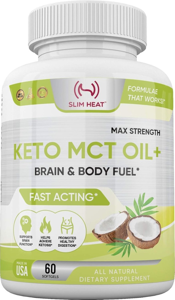 Keto MCT oliekapsler med C8 & C10 - Hurtig fungerende Ketosis Brain & Body Fuel til kvinder og mænd - Alle naturlige, non-GMO, Made in USA (1- måned Supply)