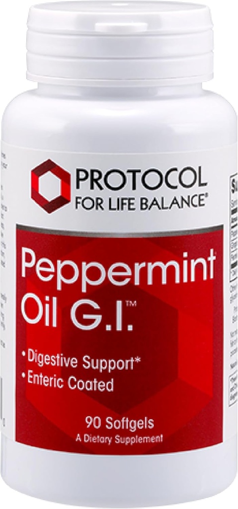 Protokol Pebermynte G.I. - til fordøjelsesstøtte * - med pebermynte, ingefær olie & fennikel olie - enteric- coated - Dairy Free & Halal - 90 Softgels