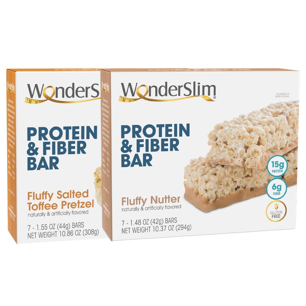 WonderSlim Protein og Fiber Bar Bundle, Fluffy Saltet Toffee Pretzel & Fluffy Nutter