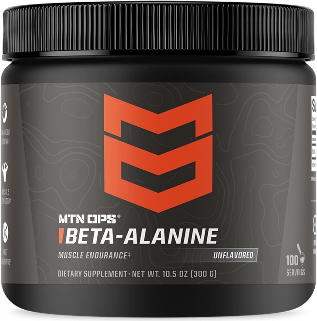 MTN OPS Beta Alanine Powder Pre Workout for Muscle Endurance & Strength, 3g Beta Alanine per Serving, Unflavored 100 Servere