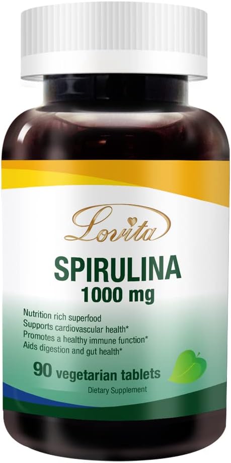 Lovita Organic Spirulina 1000mg per tablet, Natural Multivitamin Superfood, 100% Vegan Spirulina tabletter, ikke- bestrålede, 90 Vegetariske tabletter