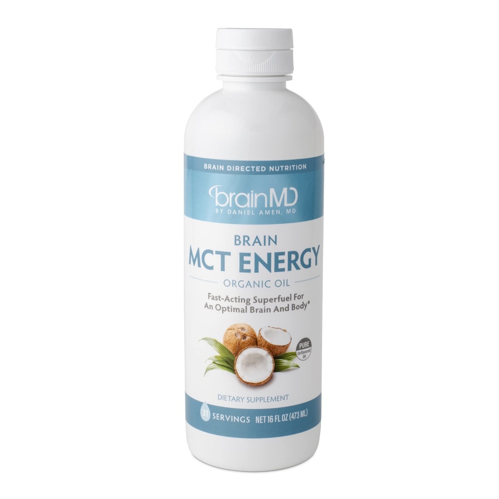 Dr Amen BrainMD Brain MCT Energy - 16 fl oz - Energistøtte til hjerne & krop - Forbedrer fokus & satiety - Ren & hurtig skuespil - Gluten Free - 31 Serveringer