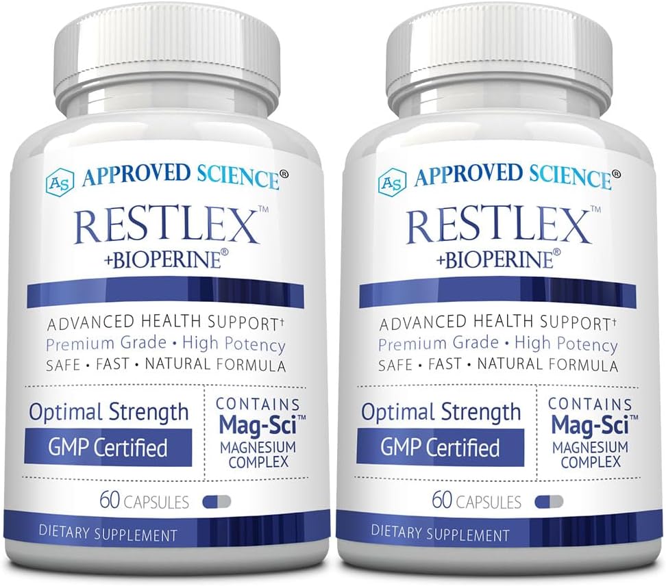 Approved Science Restlex - 420 mg Magnesium Glycinate Blend, L-theanine 200 mg - 60 Capsules - Pack of 2
