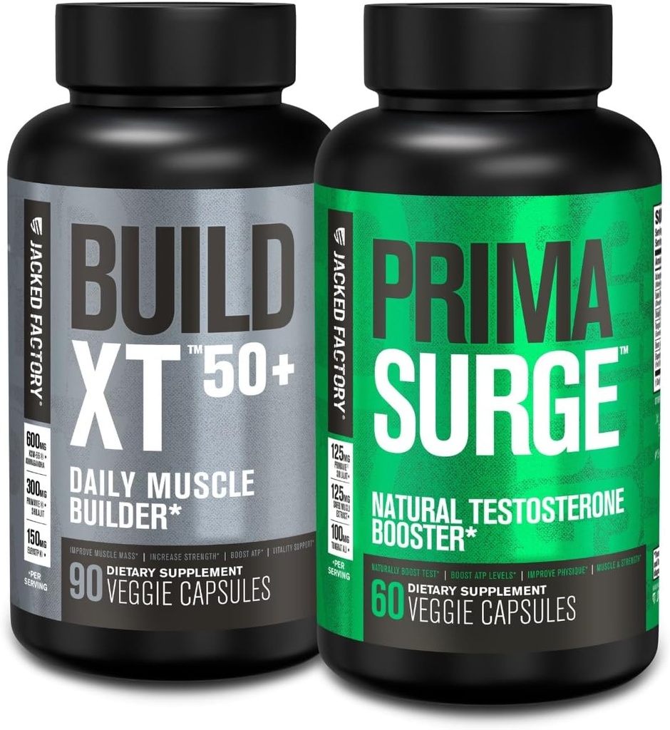 Jacked Factory Build XT 50 + Daily Muscle Builder (90 kapsler) PRIMASURGE Testosteron Booster for mænd (60 kapsler) for Vitality, Muscle Growth & Energy