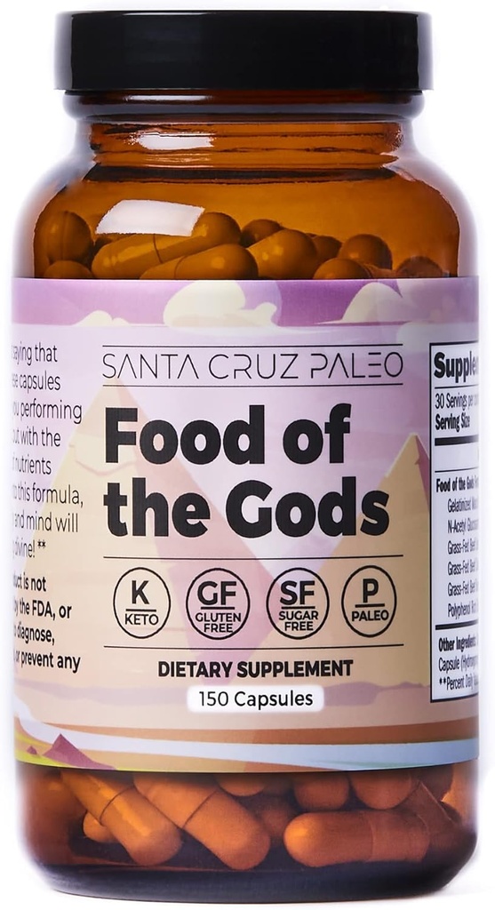 Santa Cruz Paleo Food of The Gods Grass Fed Beef Organ Supplement with Glucosamine, Bone Marrow, Beef Liver, Colostrum, Maca Root & Elderberry, Gluten Free, Keto, Sugar Free, Paleo, 30 Servings