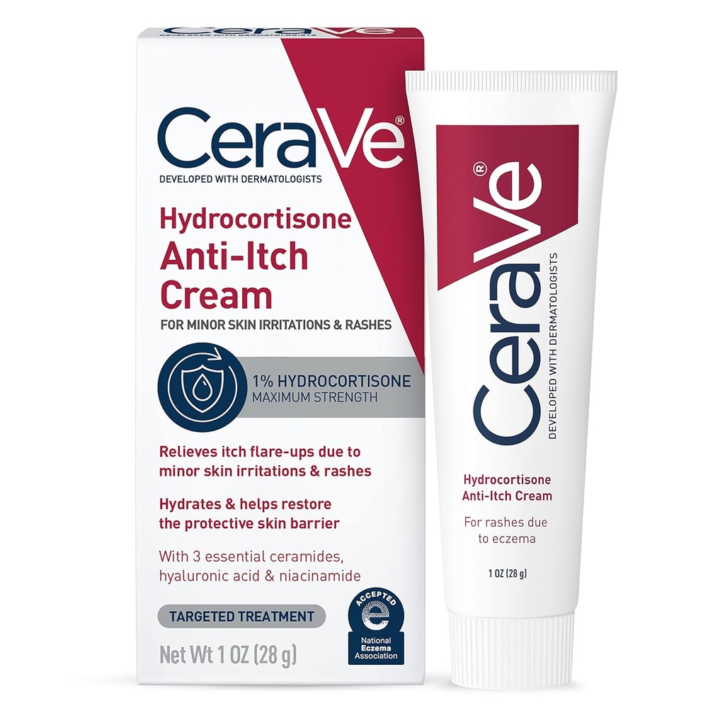 CeraVe 1% Hydrocortison Anti- Itch Cream, Fragrance- Free Relief for Eksem - Prone & tør hud, 1 Ounce