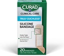 CURAD Truly Ouchless! ® Silicone Bandages, .75 "x 3", For følsomme eller delikate hud, fleksibel stof, Beskytter Scrapes, Cuts & Burns, 20 Greve