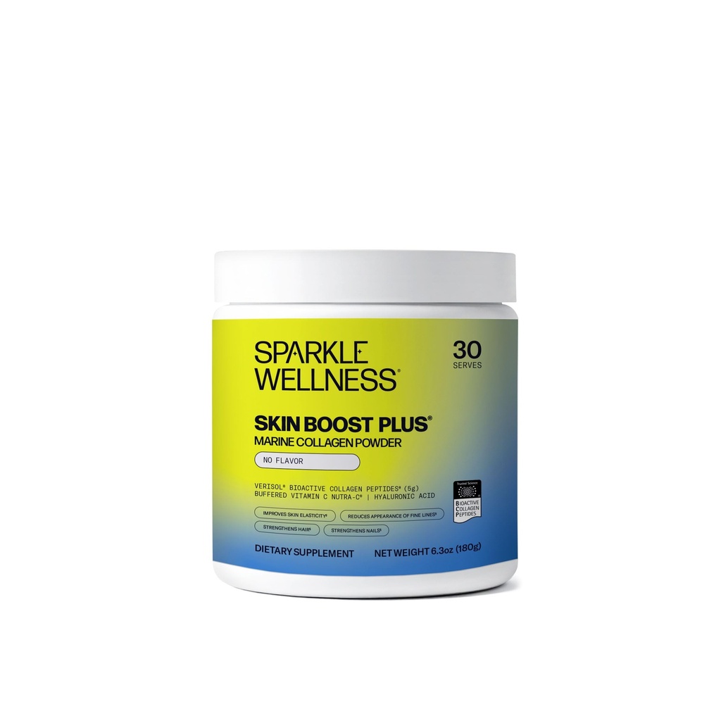 Sparkle Wellness Marine Skin Boost Plus (No Flavor) [30-Serves] | Collagen Powder Supplement with Marine-derived VERISOL Bioactive Hydrolyzed Collagen Peptides, Vitamin C & Hyaluronic Acid