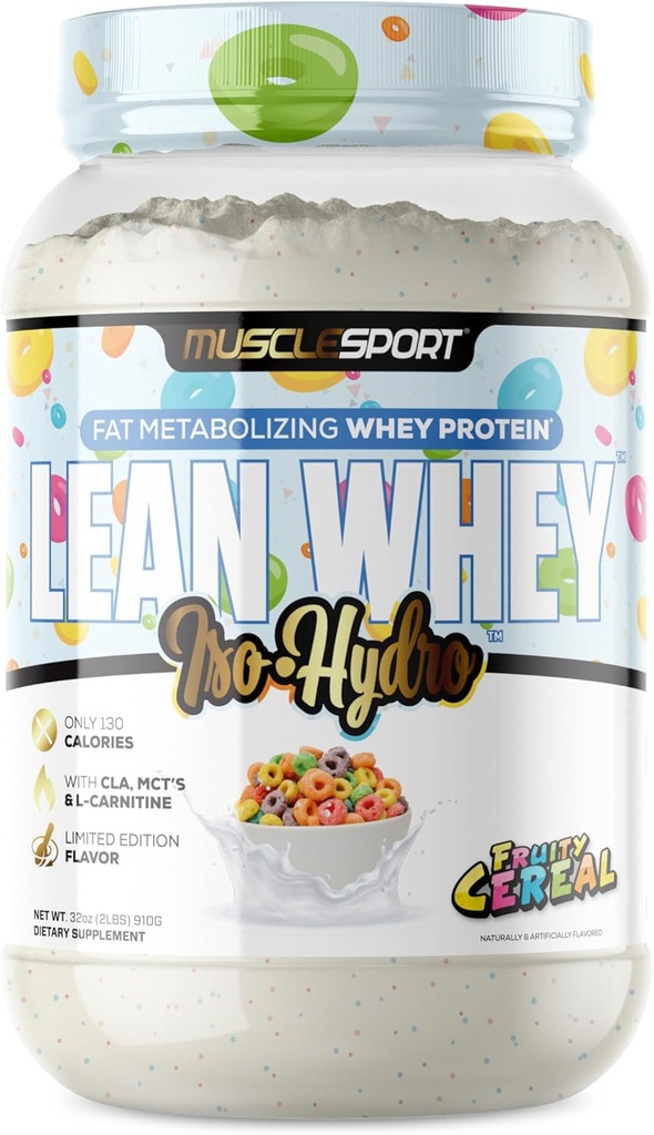 Musclesport Lean Whey Revolution ™ Protein Powder - Whey Protein Isolate - Low Calorie, Low Carb, Low Fat, Incredible Flavors - 25g Protein per Scoop (2lb, Fruity Cereal)